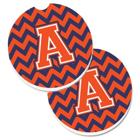 Carolines Treasures Letter A Chevron Orange and Blue  Cup Holder Car Coaster, PK2 CJ1042-ACARC